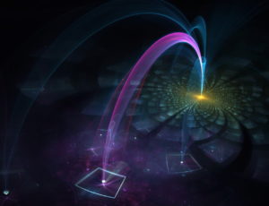 a-bridge-of-purple-light-connecting-a-square-from-an-array-to-a-distance-yellow-point